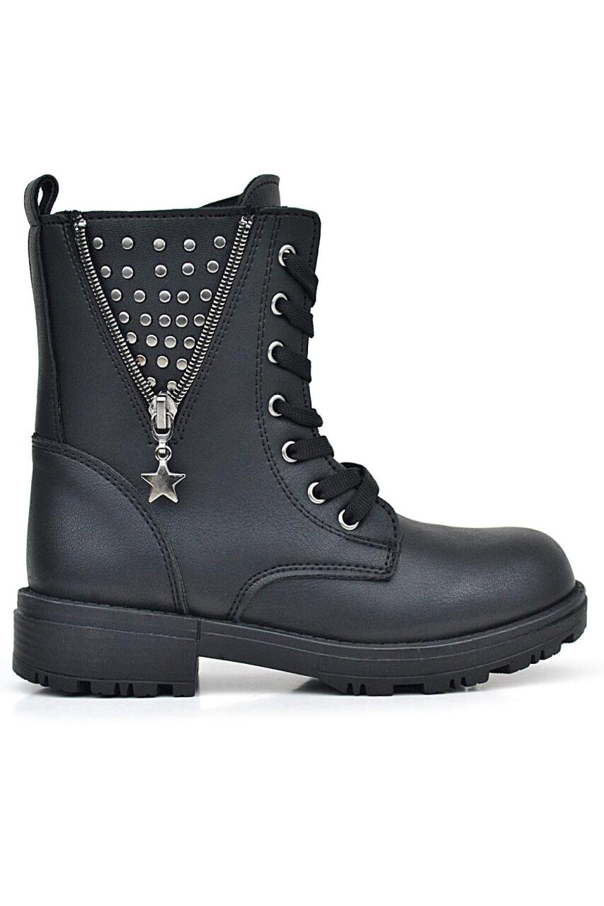 Rakerplus Siyah Bağcıklı Fermuarlı Detaylı Kız Çocuk Bot - 2