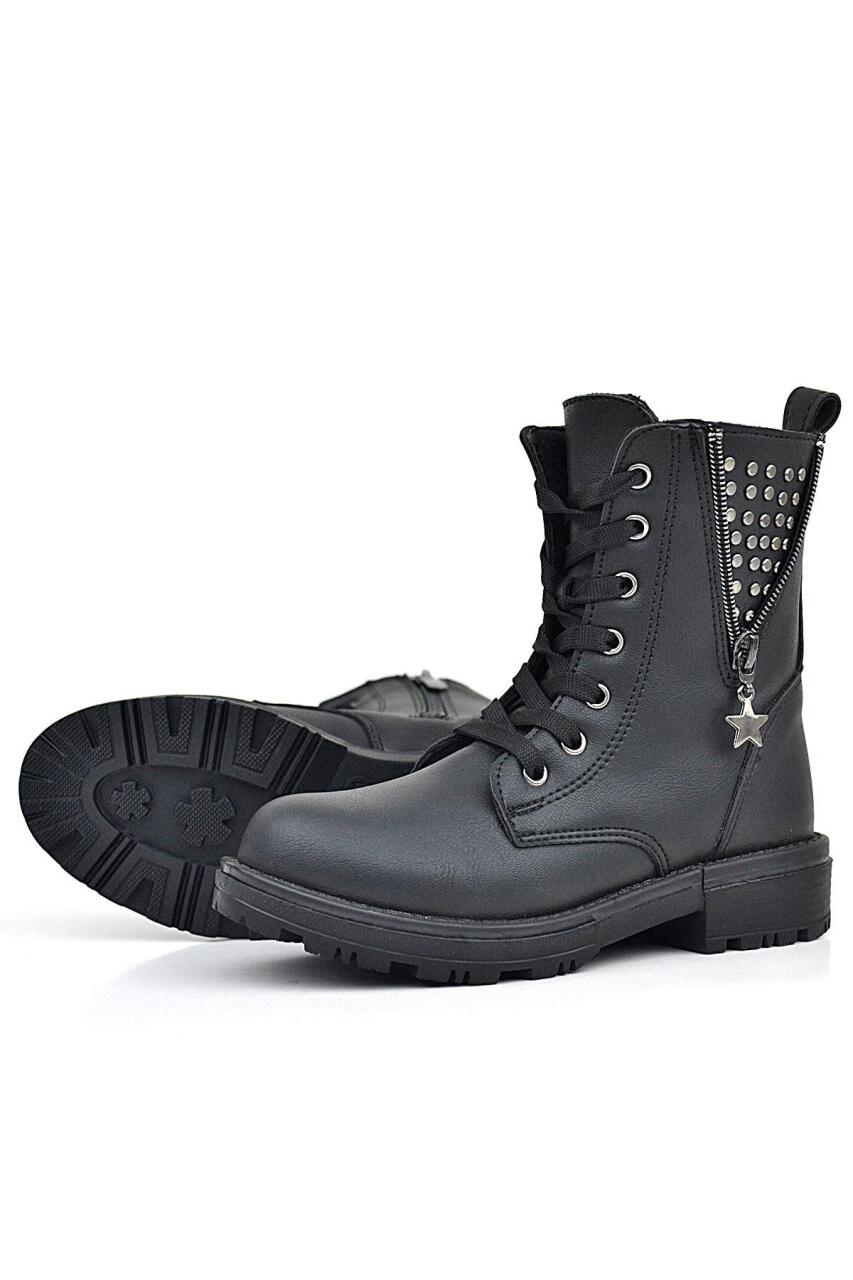 Rakerplus Siyah Bağcıklı Fermuarlı Detaylı Kız Çocuk Bot - 5