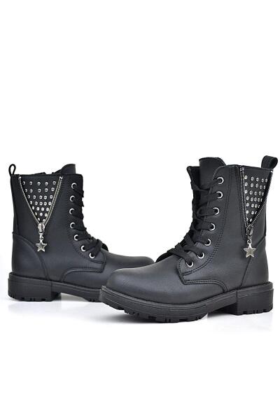 Rakerplus Siyah Bağcıklı Fermuarlı Detaylı Kız Çocuk Bot - 6