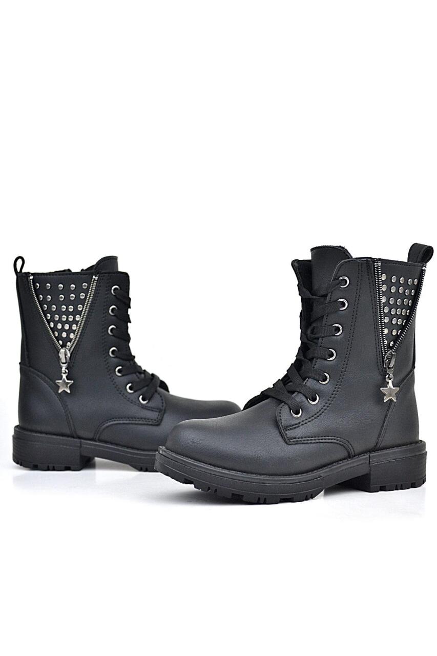 Rakerplus Siyah Bağcıklı Fermuarlı Detaylı Kız Çocuk Bot - 6