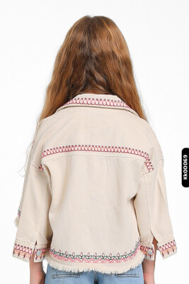 Nakışlı Sivri Yaklı Çift Cepli Düğmeli Kız Çocuk Ceket 5-14 Yaş 24227 Pembe - 2