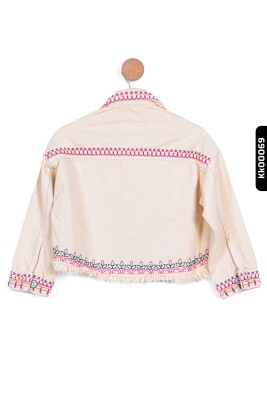 Nakışlı Sivri Yaklı Çift Cepli Düğmeli Kız Çocuk Ceket 5-14 Yaş 24227 Pembe - 4