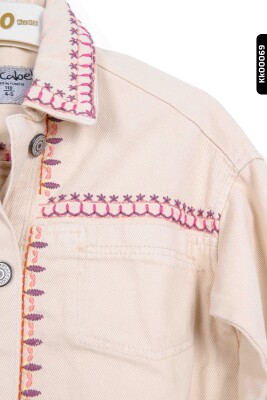 Nakışlı Sivri Yaklı Çift Cepli Düğmeli Kız Çocuk Ceket 5-14 Yaş 24227 Pembe - 5