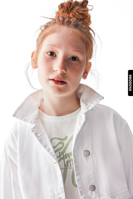 Düğmeli Polo Yakalı sahte Çift Cepli Düz Renk Kız Çocuk Ceket 8-14 Yaş 36704 Beyaz - 2