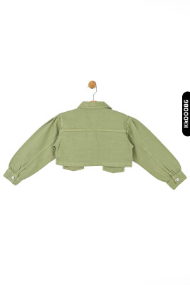 Düğmeli Polo Yakalı sahte Çift Cepli Düz Renk Kız Çocuk Ceket 8-14 Yaş 36704 Yeşil - 4