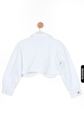 Düğmeli Polo Yakalı sahte Çift Cepli Düz Renk Kız Çocuk Ceket 8-14 Yaş 36704 Beyaz - 4