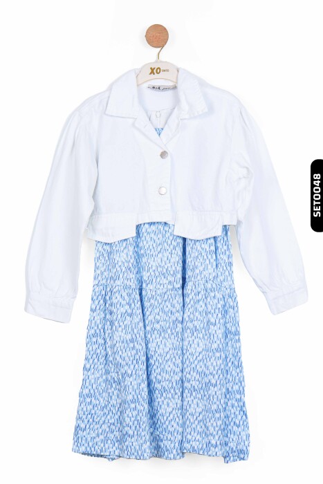 Düğmeli Polo Yakalı sahte Çift Cepli Düz Renk Kız Çocuk Ceket 8-14 Yaş 36704 Beyaz - 5