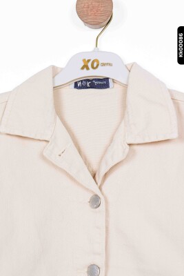 Düğmeli Polo Yakalı sahte Çift Cepli Düz Renk Kız Çocuk Ceket 8-14 Yaş 36704 Krem - 6