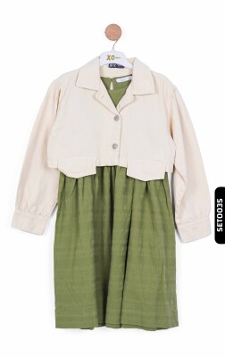 Düğmeli Polo Yakalı sahte Çift Cepli Düz Renk Kız Çocuk Ceket 8-14 Yaş 36704 Krem - 7