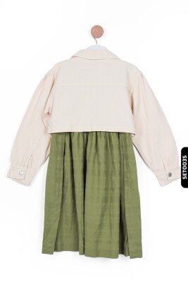 Düğmeli Polo Yakalı sahte Çift Cepli Düz Renk Kız Çocuk Ceket 8-14 Yaş 36704 Krem - 8