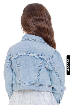 Sivri Yakalı Düğmeli Çift Cepli Kız Çocuk Ceket 4-8 Yaş 34701 Mavi - 3