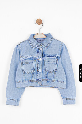 Sivri Yakalı Düğmeli Çift Cepli Kız Çocuk Ceket 4-8 Yaş 34701 Mavi - 4