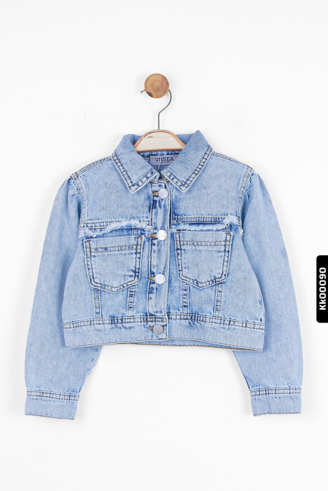 Sivri Yakalı Düğmeli Çift Cepli Kız Çocuk Ceket 4-8 Yaş 34701 Mavi - 4