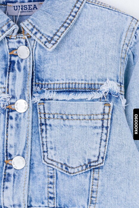 Sivri Yakalı Düğmeli Çift Cepli Kız Çocuk Ceket 4-8 Yaş 34701 Mavi - 5