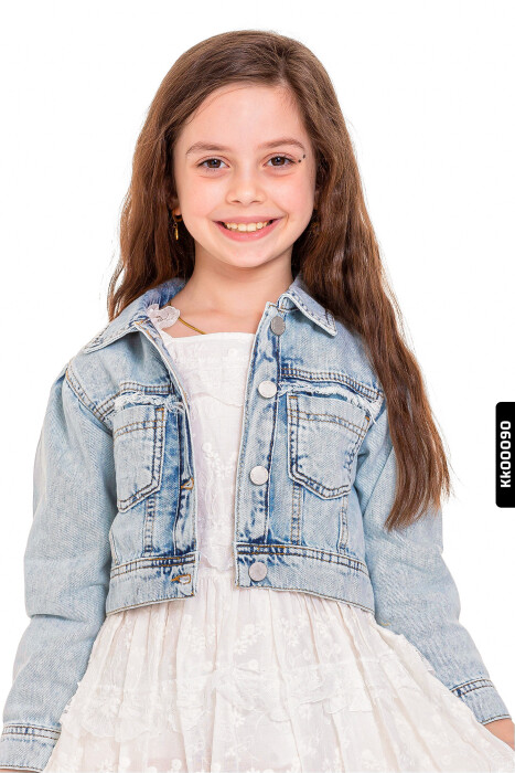 Sivri Yakalı Düğmeli Çift Cepli Kız Çocuk Ceket 4-8 Yaş 34701 Mavi - 2