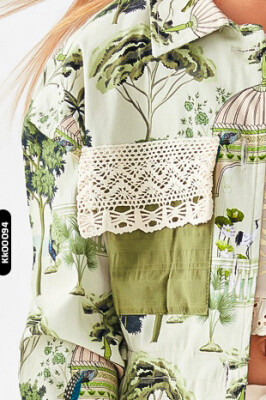 Sivri Yakalı Düğmeli Tek Cepli Büzgü Kollu Kız Çocuk Gömlek 4-8 Yaş 36501 Haki - 3