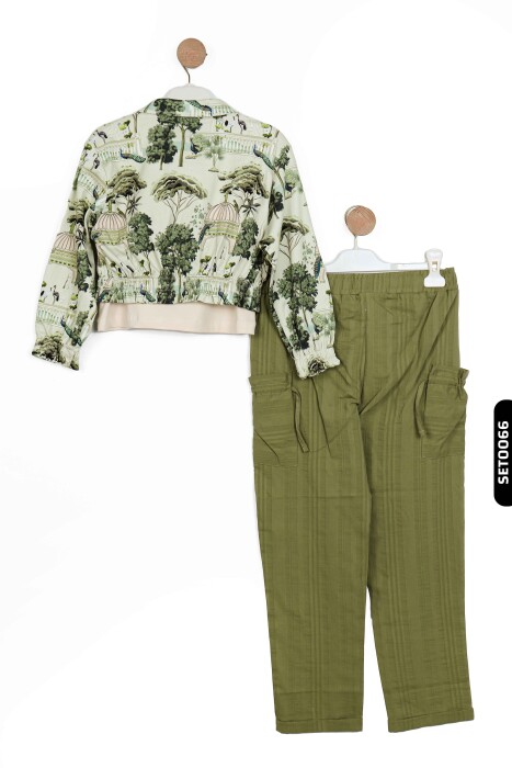 Sivri Yakalı Düğmeli Tek Cepli Büzgü Kollu Kız Çocuk Gömlek 4-8 Yaş 36501 Haki - 5