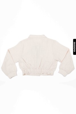Sivri Yakalı Düğmeli Lastik Belli Büzgü Kollu Kız Çocuk Ceket 4-8 Yaş 36514 Krem - 2