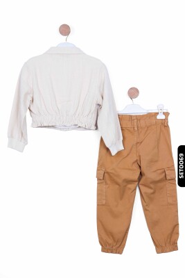 Sivri Yakalı Düğmeli Lastik Belli Büzgü Kollu Kız Çocuk Ceket 4-8 Yaş 36514 Krem - 6