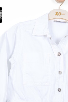 Cepli Polo Yakalı Çıt Çıt Kapamalı Örmeli Kız Çocuk Ceket 8-14 Yaş 34716 Beyaz - 4