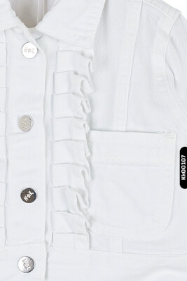 Çıt Çıt Kaplamalı Fırfırlı Çift Cepli Kız Çocuk Ceket 9Ay-4 Yaş 36702 Beyaz - 3