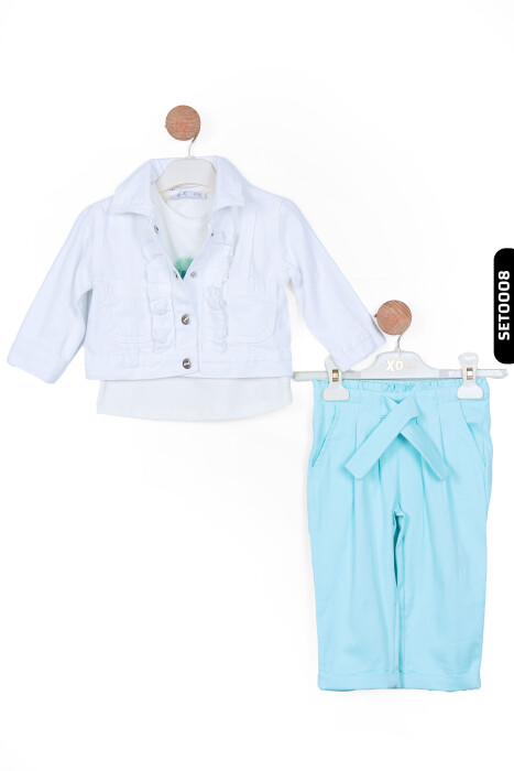 Çıt Çıt Kaplamalı Fırfırlı Çift Cepli Kız Çocuk Ceket 9Ay-4 Yaş 36702 Beyaz - 4