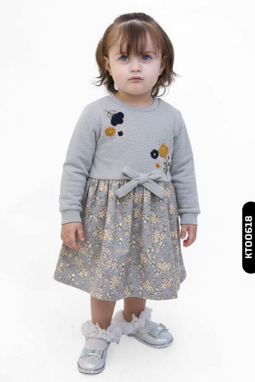 Kız Çocuk Elbise 2-5 Yaş 16428 Gri - 1