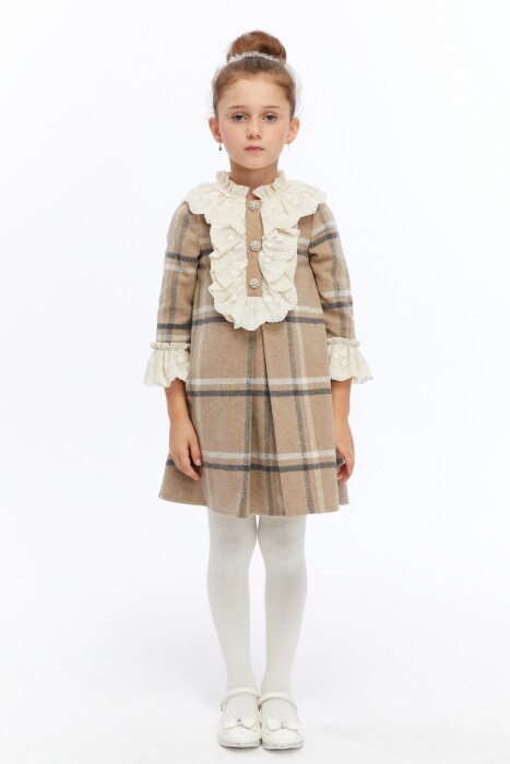 Kız Çocuk Elbise 3-7 Yaş 2631 Kahverengi - 1