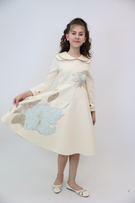 Kız Çocuk Elbise 8-13 Yaş 3902 Ekru - 2