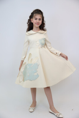 Kız Çocuk Elbise 8-13 Yaş 3902 Ekru - 3