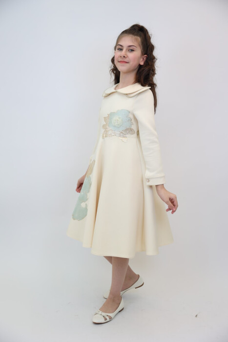 Kız Çocuk Elbise 8-13 Yaş 3902 Ekru - 4