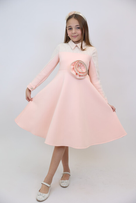 Kız Çocuk Elbise 6-14 Yaş 3900 Somon - 2