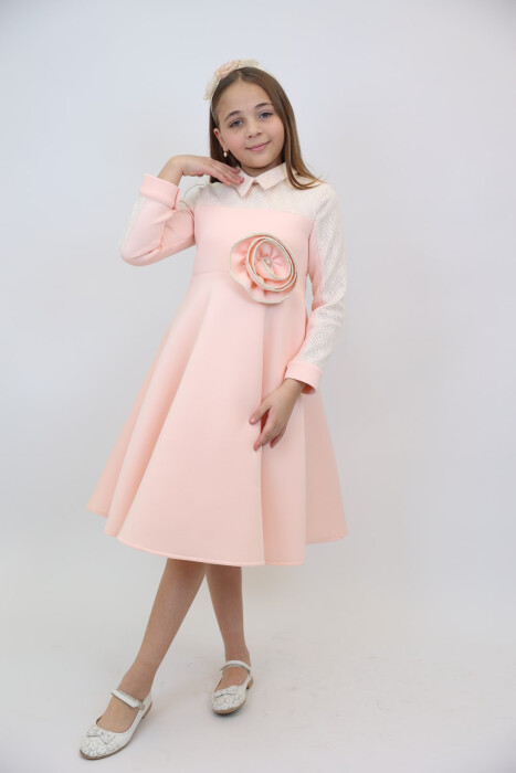 Kız Çocuk Elbise 6-14 Yaş 3900 Somon - 3