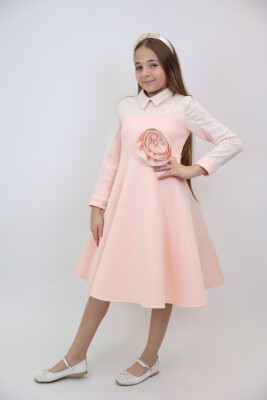 Kız Çocuk Elbise 6-14 Yaş 3900 Somon - 4