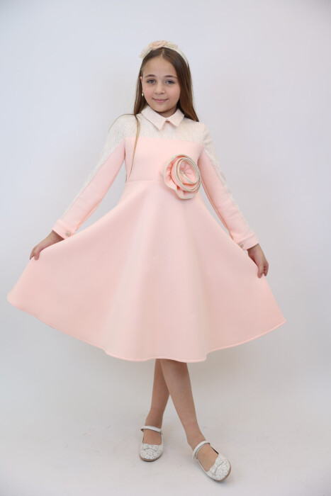 Kız Çocuk Elbise 6-14 Yaş 3900 Somon - 5