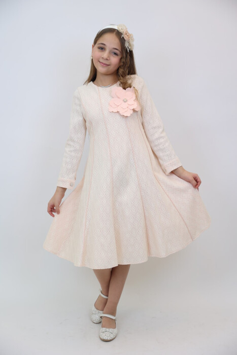 Kız Çocuk Elbise 4-12 Yaş 3908 Somon - 3