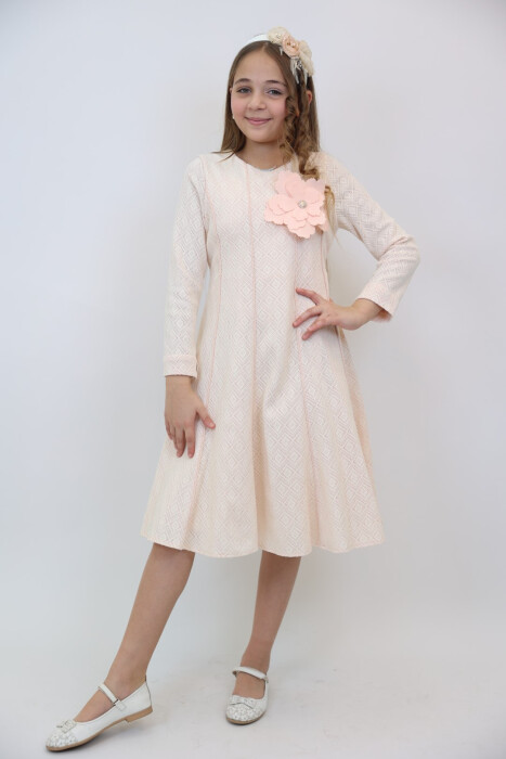 Kız Çocuk Elbise 4-12 Yaş 3908 Somon - 5