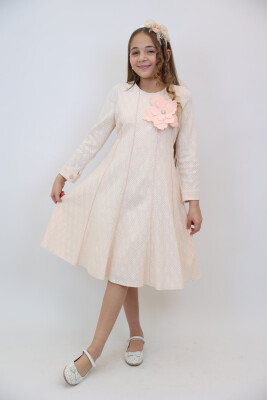 Kız Çocuk Elbise 4-12 Yaş 3908 Somon - 6