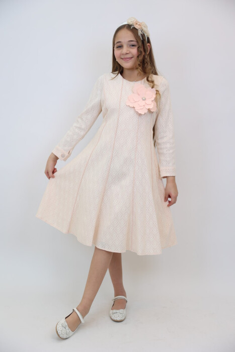 Kız Çocuk Elbise 4-12 Yaş 3908 Somon - 6