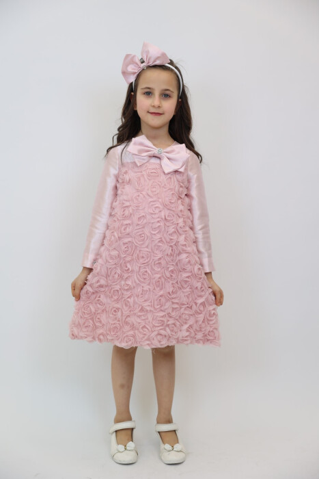 Kız Çocuk Elbise 3-10 Yaş 3911 Pembe - 4