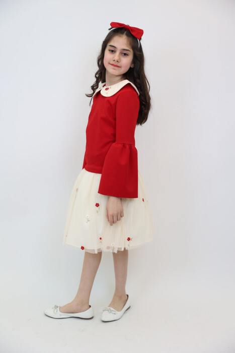 Kız Çocuk Elbise 3-12 Yaş 3955 Kırmızı - 2