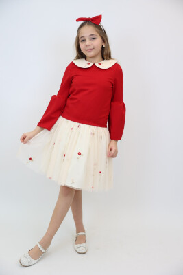 Kız Çocuk Elbise 3-12 Yaş 3955 Kırmızı - 3