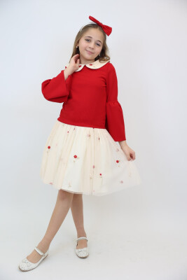Kız Çocuk Elbise 3-12 Yaş 3955 Kırmızı - 4