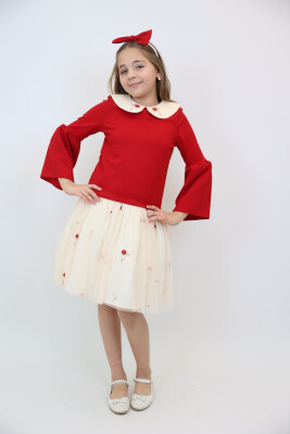 Kız Çocuk Elbise 3-12 Yaş 3955 Kırmızı - 5