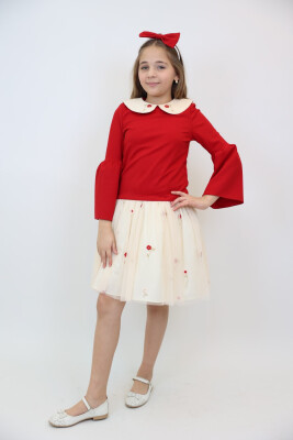 Kız Çocuk Elbise 3-12 Yaş 3955 Kırmızı - 6