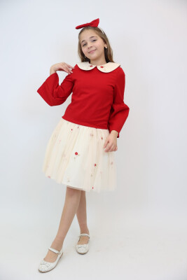 Kız Çocuk Elbise 3-12 Yaş 3955 Kırmızı - 7