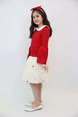 Kız Çocuk Elbise 3-12 Yaş 3955 Kırmızı - 10