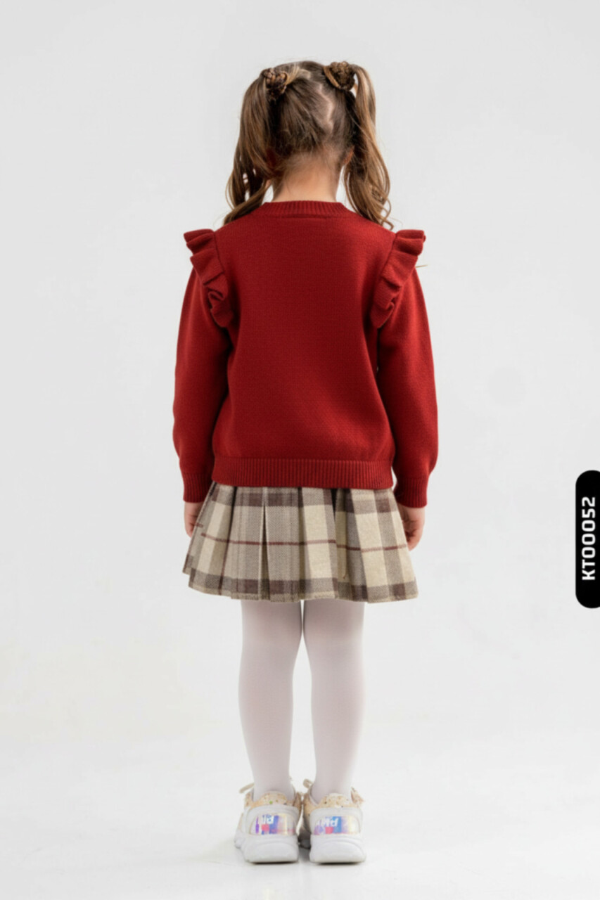 Kız Çocuk Elbise 4-12 Yaş 2003 Bordo - 2