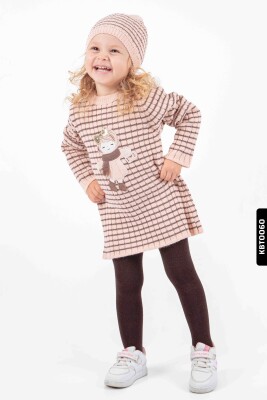 Şapkalı Çoraplı Kız Çocuk Elbise 9-24 Ay 2204 Pembe - Kahverengi - 1