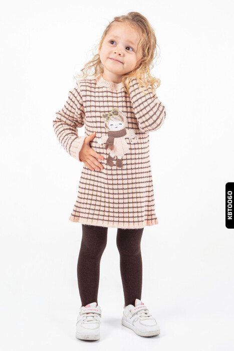 Şapkalı Çoraplı Kız Çocuk Elbise 9-24 Ay 2204 Pembe - Kahverengi - 2